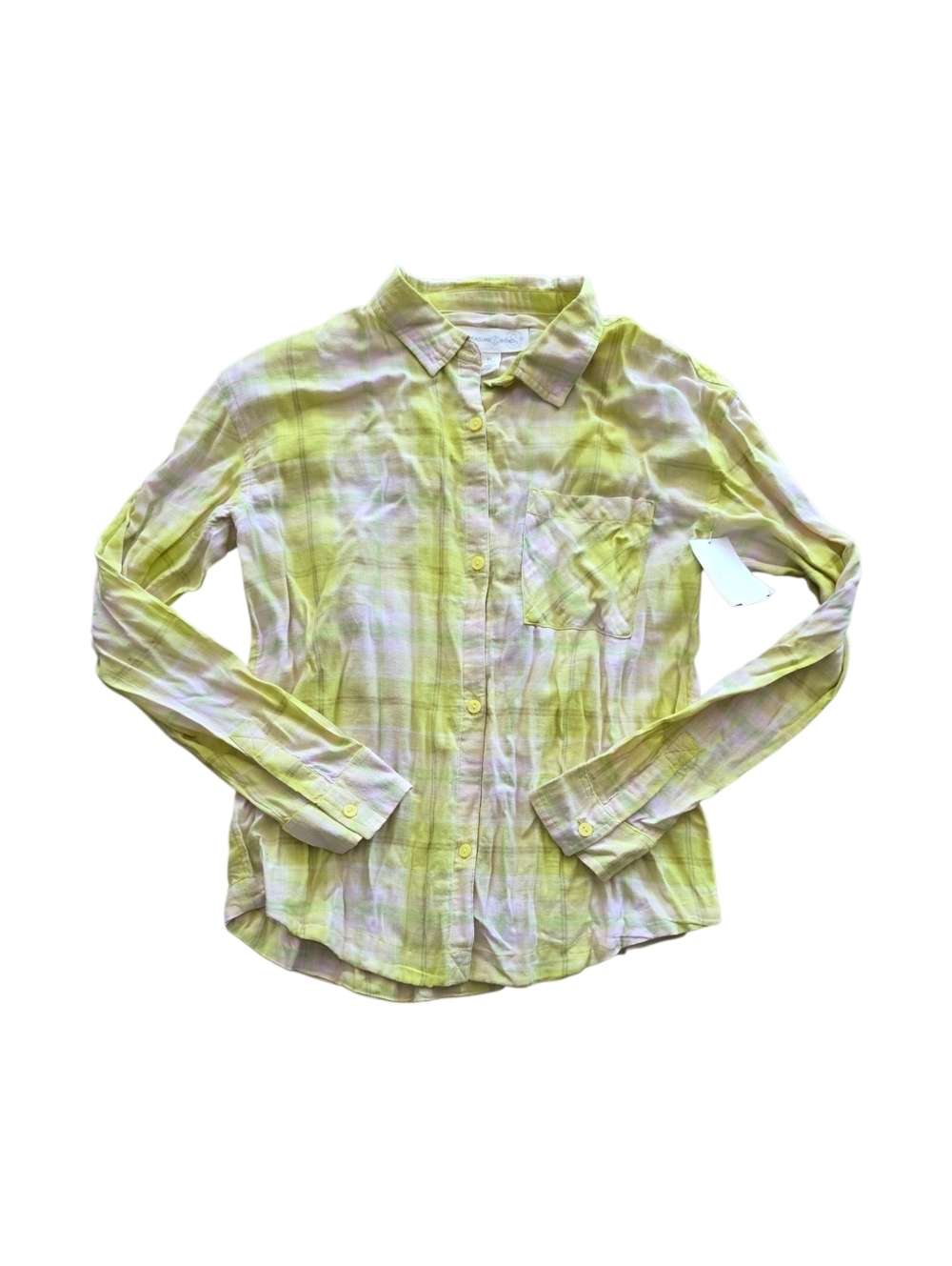 Treasure & Bond Pale Yellow Plaid Button-Down Shirt XL Girls
